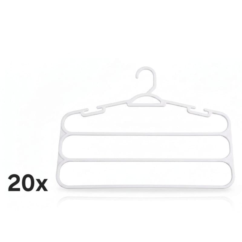Kit 20 Cabides Brancos para Calças com 3 Divisórias Reforçados - Organizador Profissional Anti-Dobra