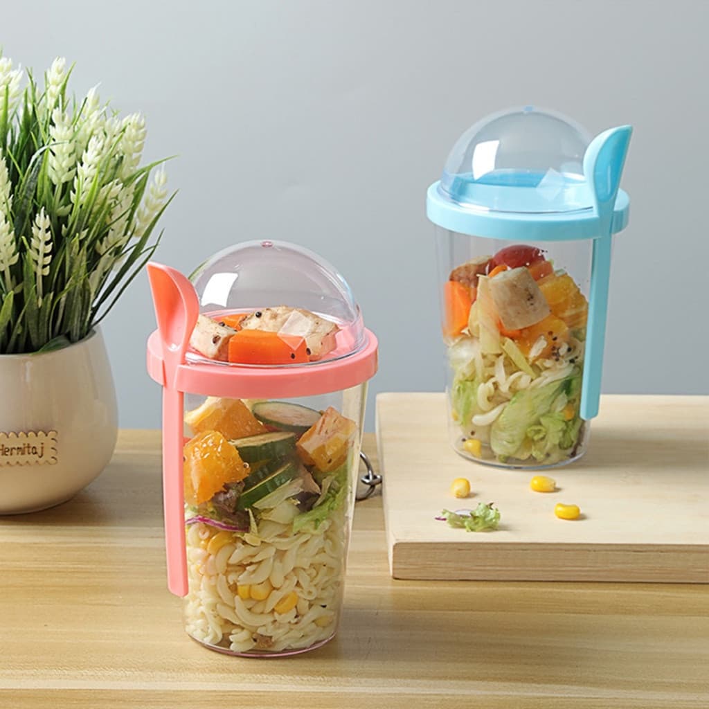 Frasco De Aveia Durante A Noite De 400ml , Copo De Salada De Iogurte Com Tampa E Colher , Recipiente De Cereais De Café
