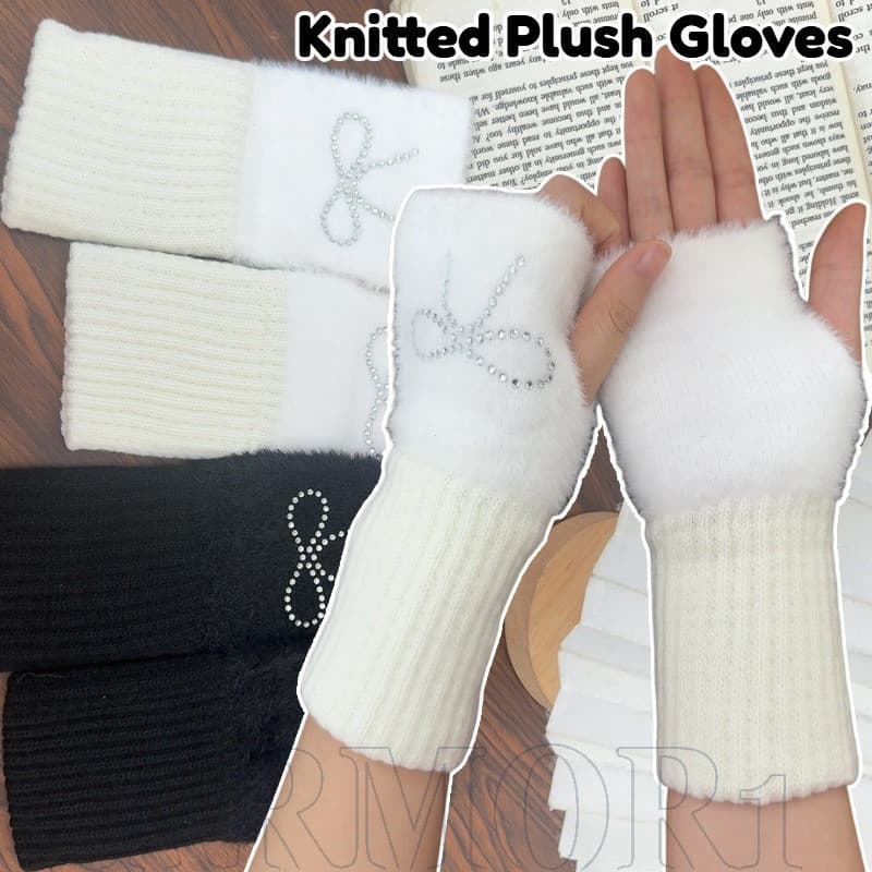 Luvas Femininas De Meio Dedo De Inverno | Design Espesso De Pelúcia Para Estudantes , Ciclistas , Escrita , Digitação Co