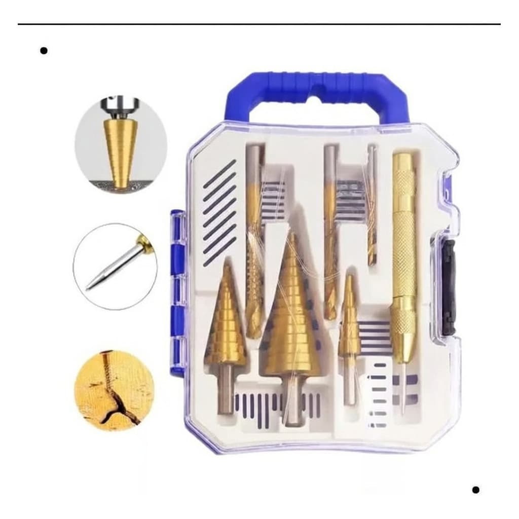 Conjunto Brocas Escalonadas Titânio 7 para Metal Aço Inox e Madeira Furadeira Profissional