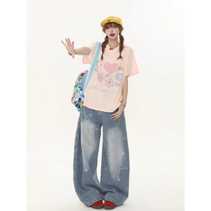 Estilo Hong Kong na moda masculina verão novo estilo 2025 carta única Jeans Hip Hop ins na moda High Street na moda rufi