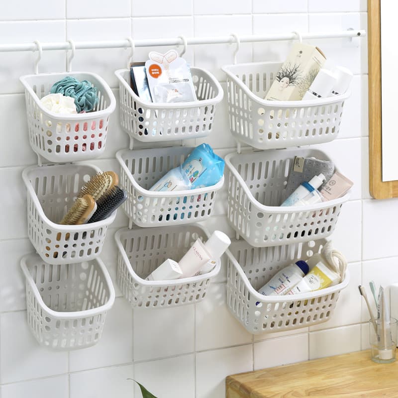Cesta de armazenamento de gancho doméstico de cabelo reto de fábrica, cesta de suspensão de cozinha, banheiro, cesta de