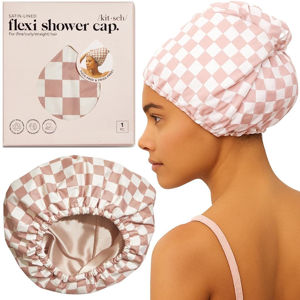 Toucas de Banho Flexíveis Kitsch Luxury com Forro de Cetim para Mulheres, Reutilizáveis e Impermeáveis - Touca de Banho