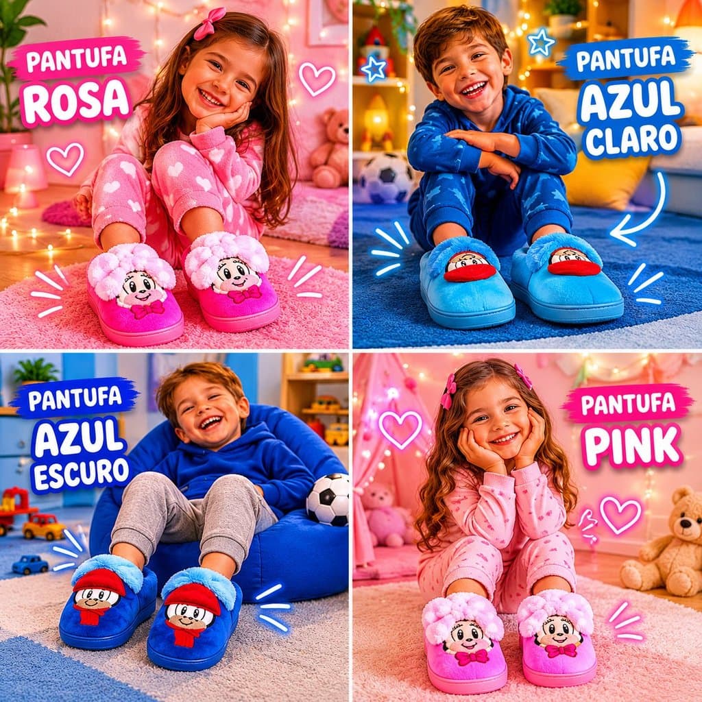 Pantufa Infantil Peluciada Quentinha Antiderrapante