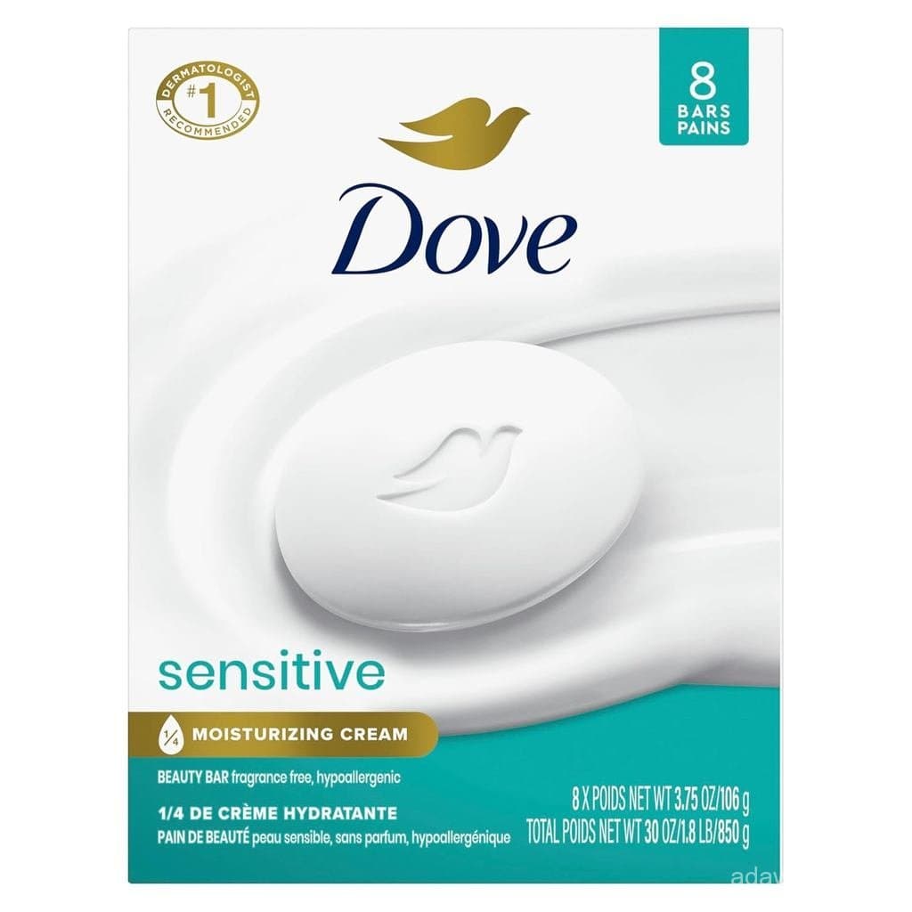 Sabonete em Barra Dove Beauty Bar Sensitive, 8 Barras para Pele Sensível, Sem Fragrância e Hipoalergênico 3.75 oz OXWN