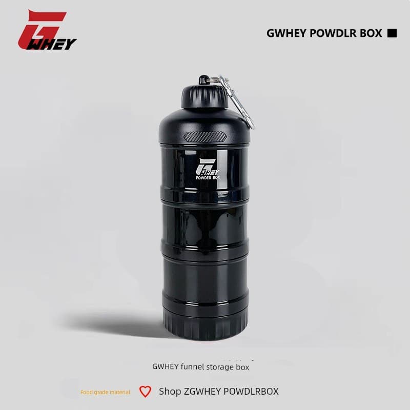 GWHEY proteína em pó caixa portátil funil Sub-engarrafamento de três camadas cápsula de armazenamento de suplemento Fitn