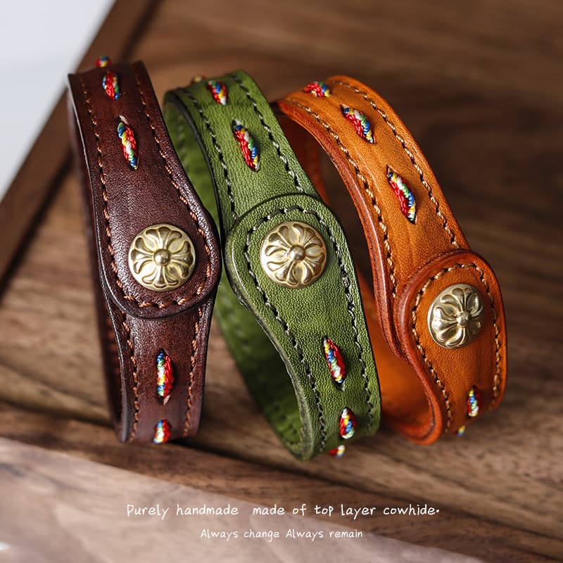 Feito à mão primeira camada pulseira de couro genuíno Retro pulseira de couro das mulheres dos homens estilo casal liter