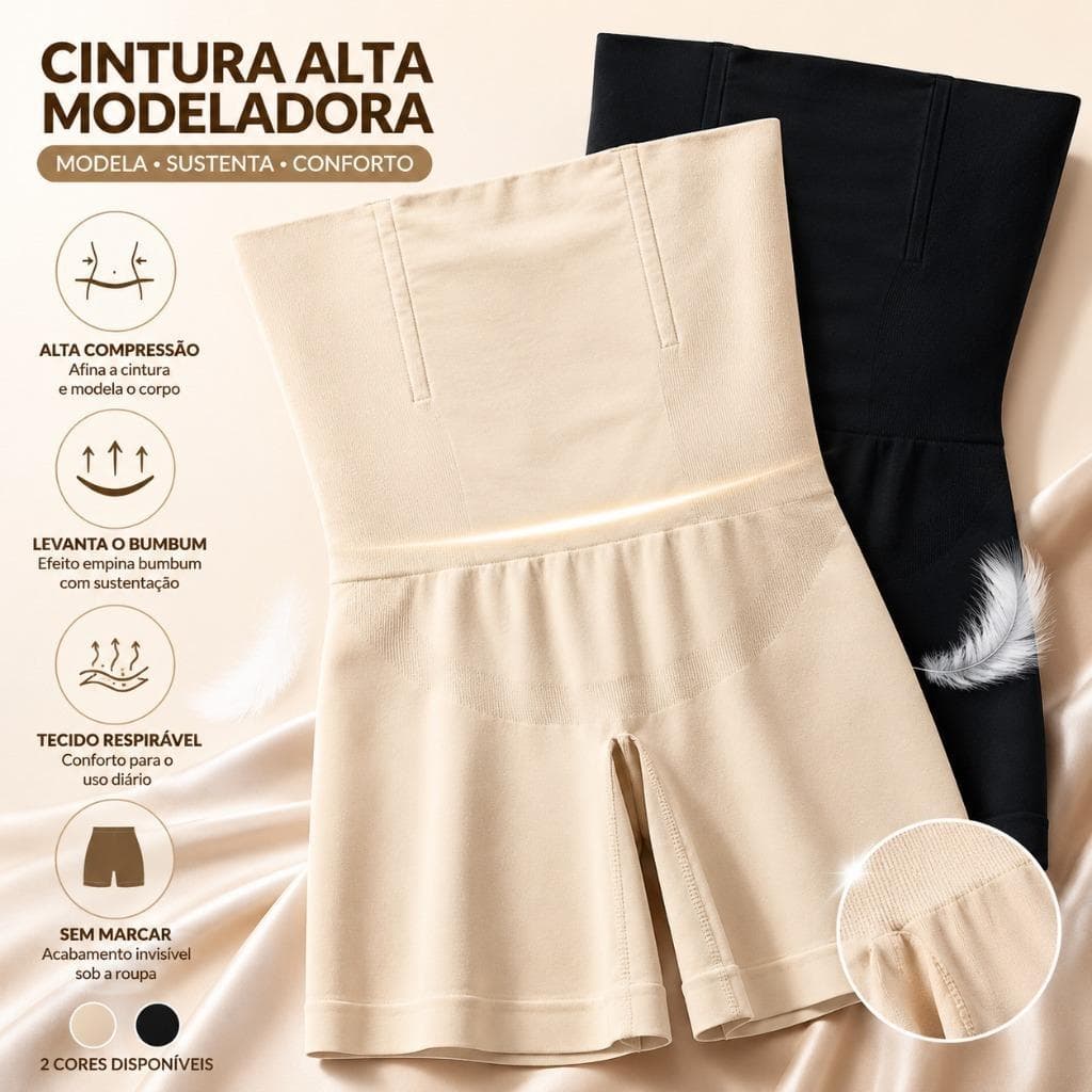 Calcinha Modeladora Sem Costura Cintura Alta com Compressão e Controle de Barriga Levanta Bumbum