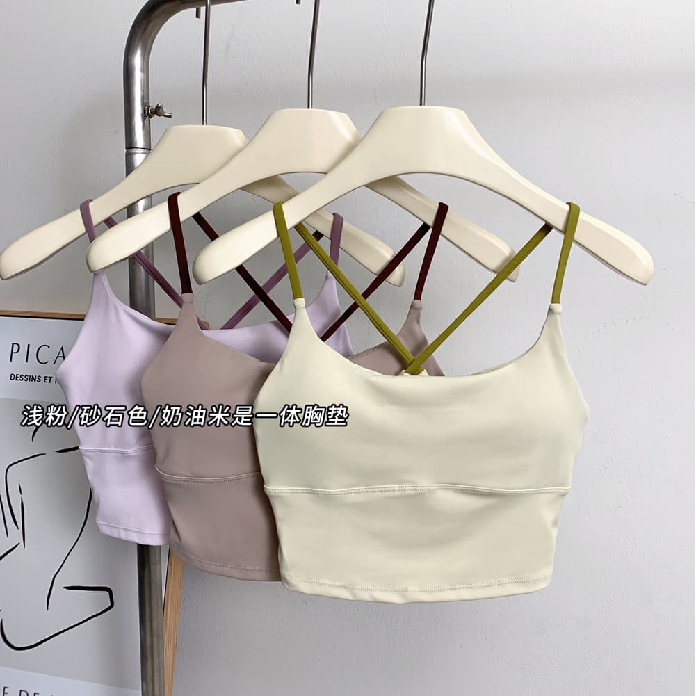 Colete superior de Fitness roupa interior esportiva feminina copo fixo coleta alça cruzada linda volta exterior Wear Yog