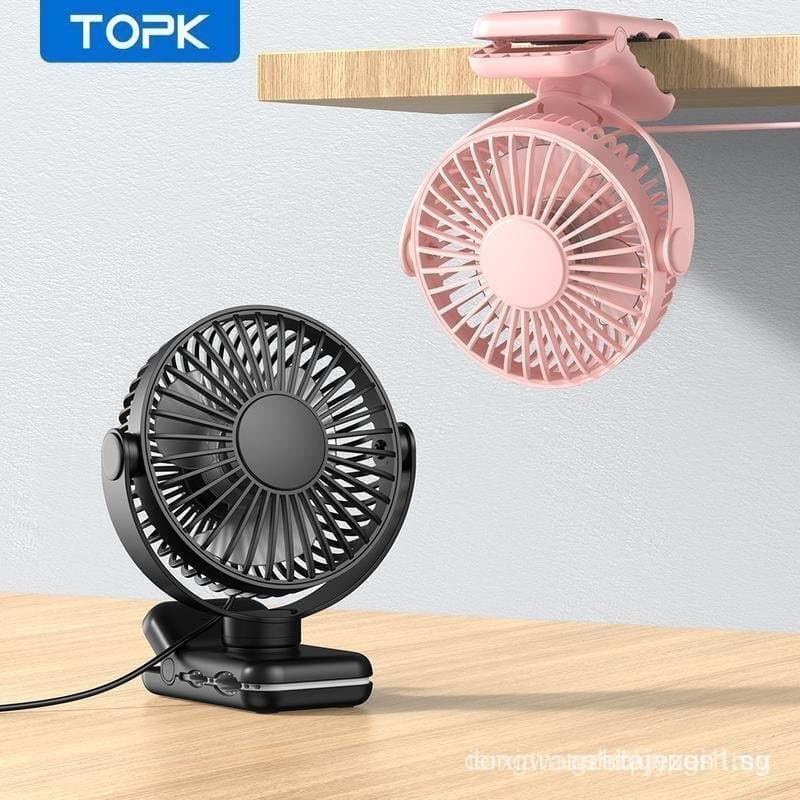 Ventilador de Mesa Portátil USB com Clipe TOPK, Motor Sem Escovas, Silencioso, Fluxo de Ar Potente, Clipe Forte para Fix