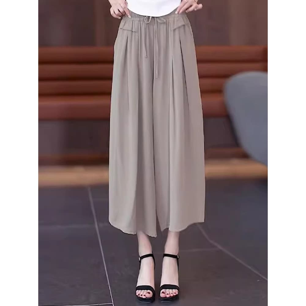 Calças largas de seda gelo de oito pontos femininas 2026 verão novo estilo cintura alta Drape Culottes finos cortados ca