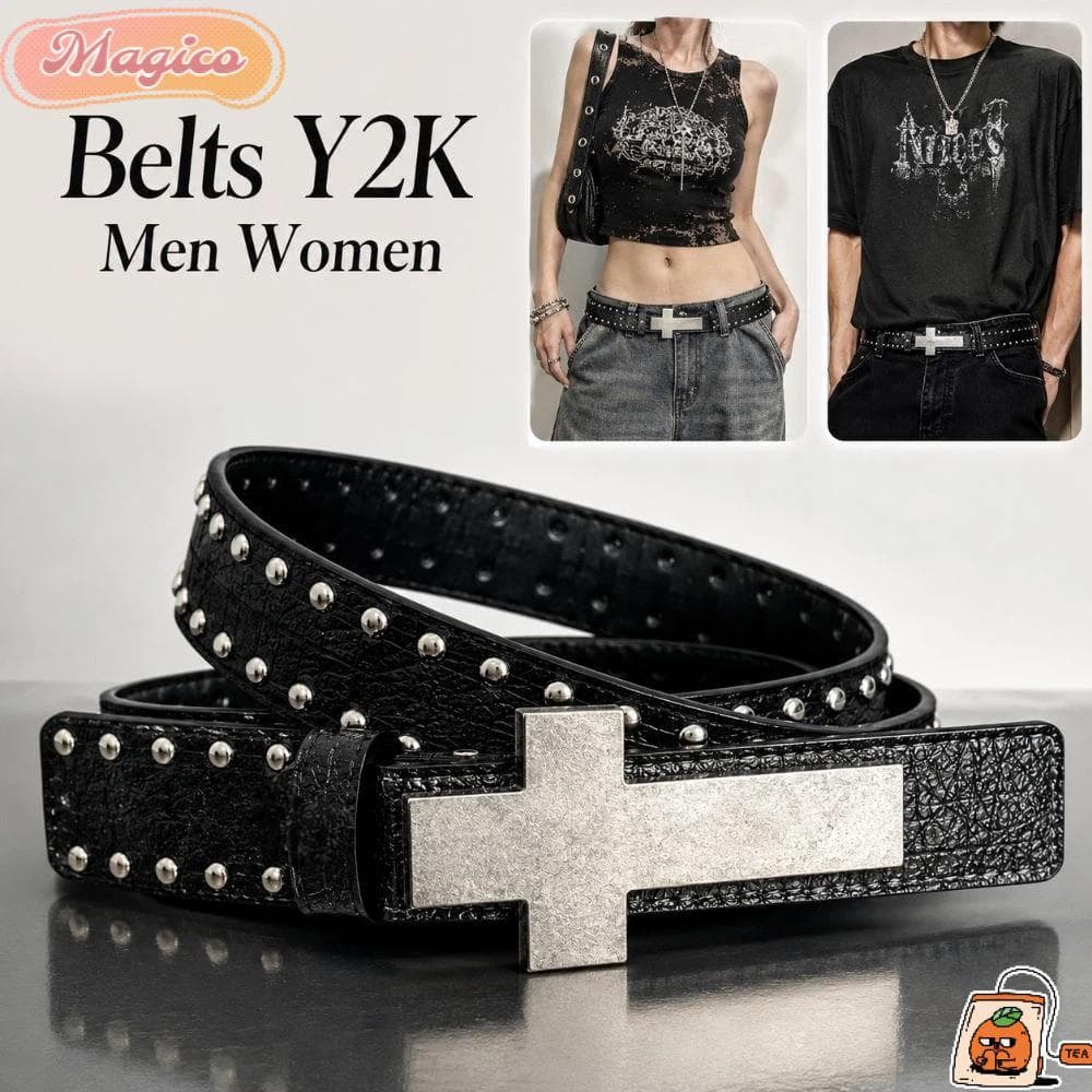 Cinto Cravejado De Rebite MAGICO , Cruzado Punk Retrô Y2K De Couro PU Hip Hop Gótico Streetwear