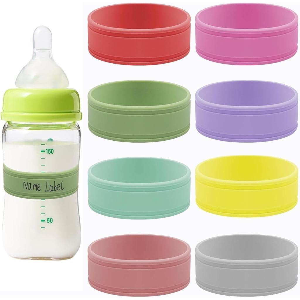 8 etiquetas de silicone para mamadeiras de creche - Faixas reutilizáveis e escrevíveis para identificação de mamadeiras,
