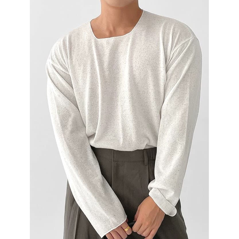 Tencel Slub fio camiseta masculina leve ligeiramente transparente solta manga comprida protetor solar blusa em forma de