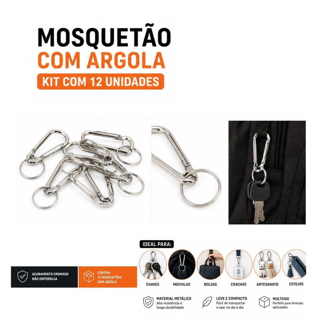 Kit chaveiro Metal Mosquetão Fecho engate carro bolsa Varios
