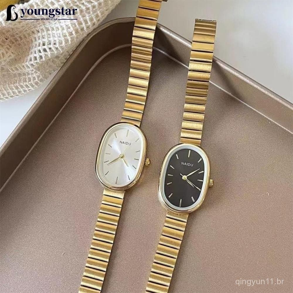 Relógio de Quartzo Feminino com Mostrador Oval e Pulseira de Bambu, Material de Aço Inoxidável, Design Luxuoso, Presente