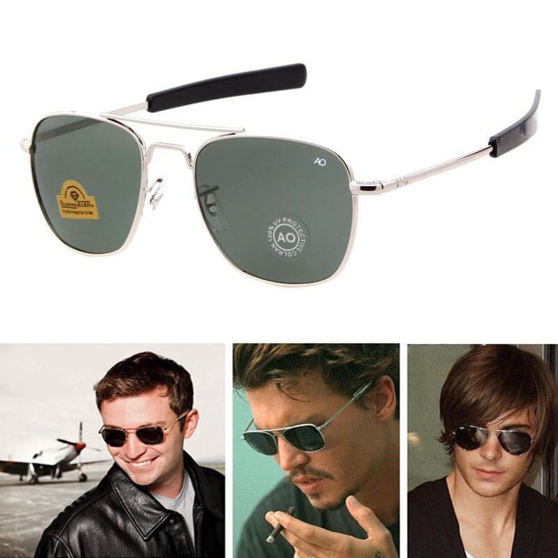 Óculos de sol masculinos estilo aviador, projetados pela marca American Army, modelo militar óptico AO aviator LLRF.