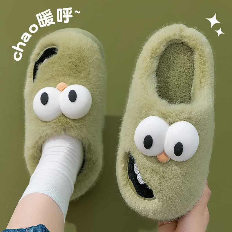 Grande olho cão chinelos de algodão feminino outono inverno ao ar livre Wear Baotou bonito dos desenhos animados chinelo