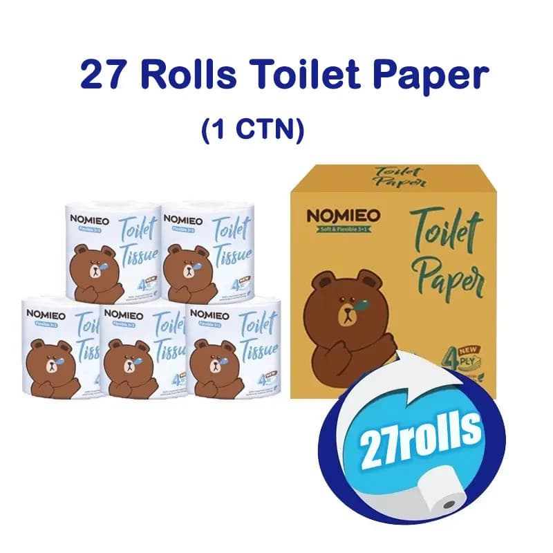 Promoção de Papel Higiênico Nomieo em Caixa, 27/64 Rolos, 200 Folhas, 4 Camadas, Macio e Confiável para Uso Diário, Dura
