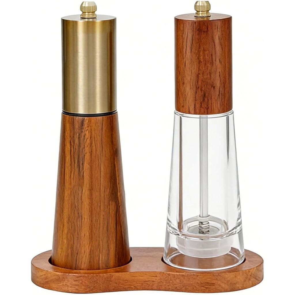 Conjunto De Moedor De Sal E Pimenta De Madeira Com Núcleo Ajustável De Corpo Acrílico De Base , Premium , Moinho De Reca