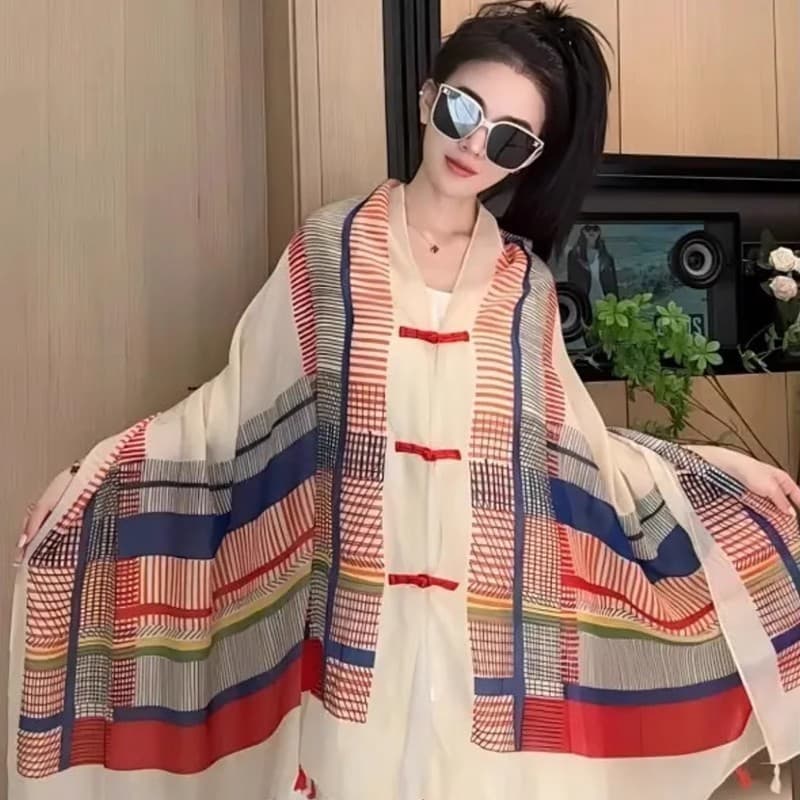 Primavera verão estilo étnico novo estilo generoso All-Match temperamento algodão linho fivela protetor solar estilo fin
