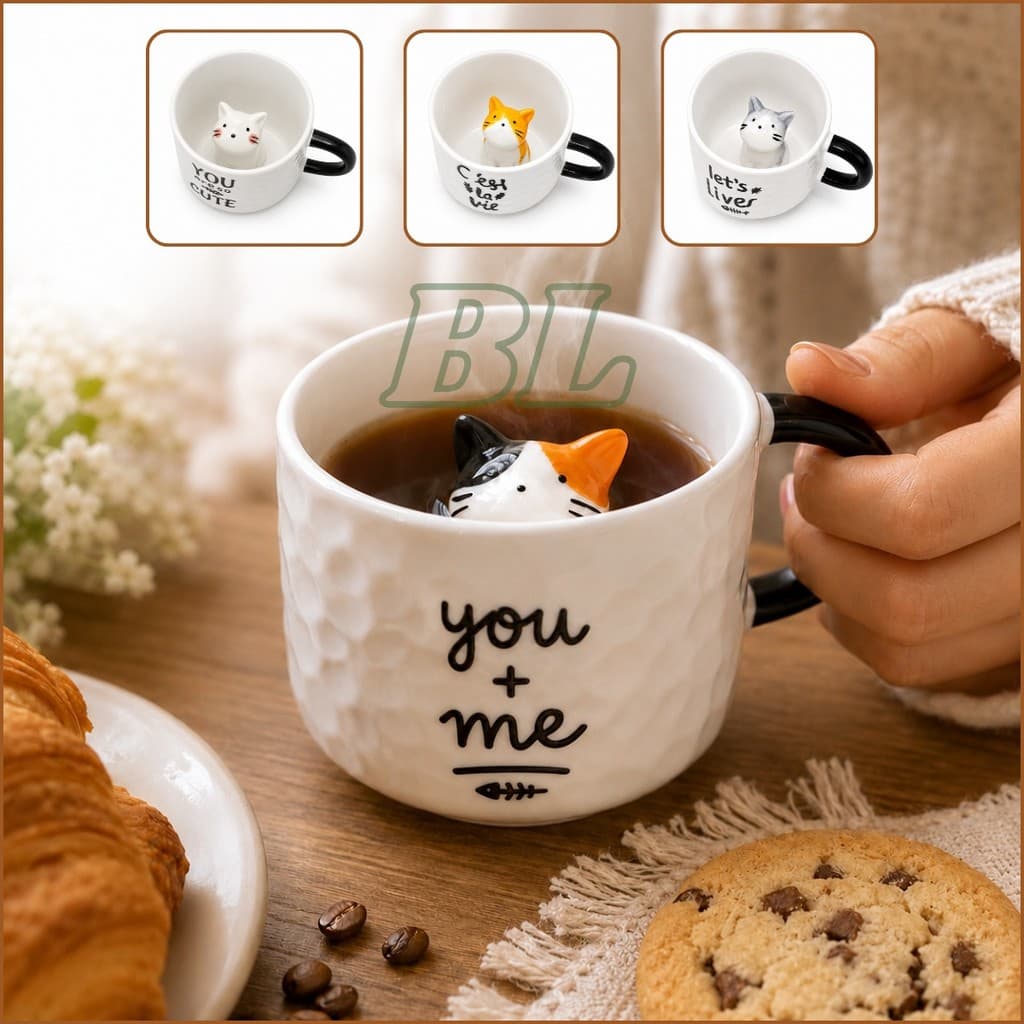 Caneca Xícara Cerâmica Com Gatinho Dentro 3D Café Chá Presente Decoração