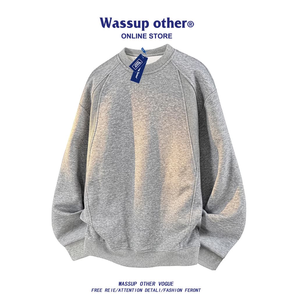 WASSUP OUTRO Americano Retro Em Torno Do Pescoço Moletom Masculino Primavera Outono Street Wear Solto Casual Manga Compr