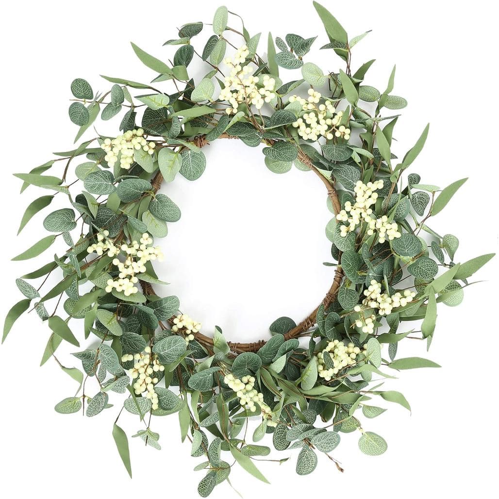Guirlanda de eucalipto Pinkpum de 20'' para porta da frente, varanda, janela - Decoração verde para casa, estilo rústico