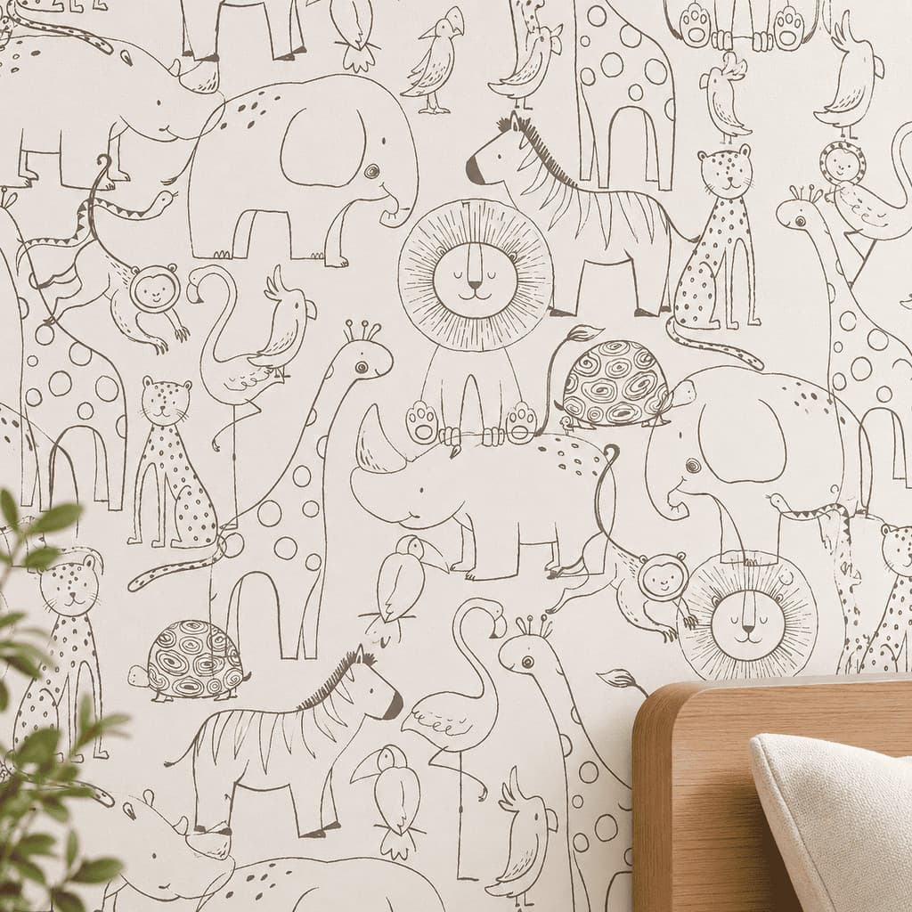 Papel de Parede Para Quarto Bebê Safari Girafa Leão Elefante Zebra Adesivo Lavável