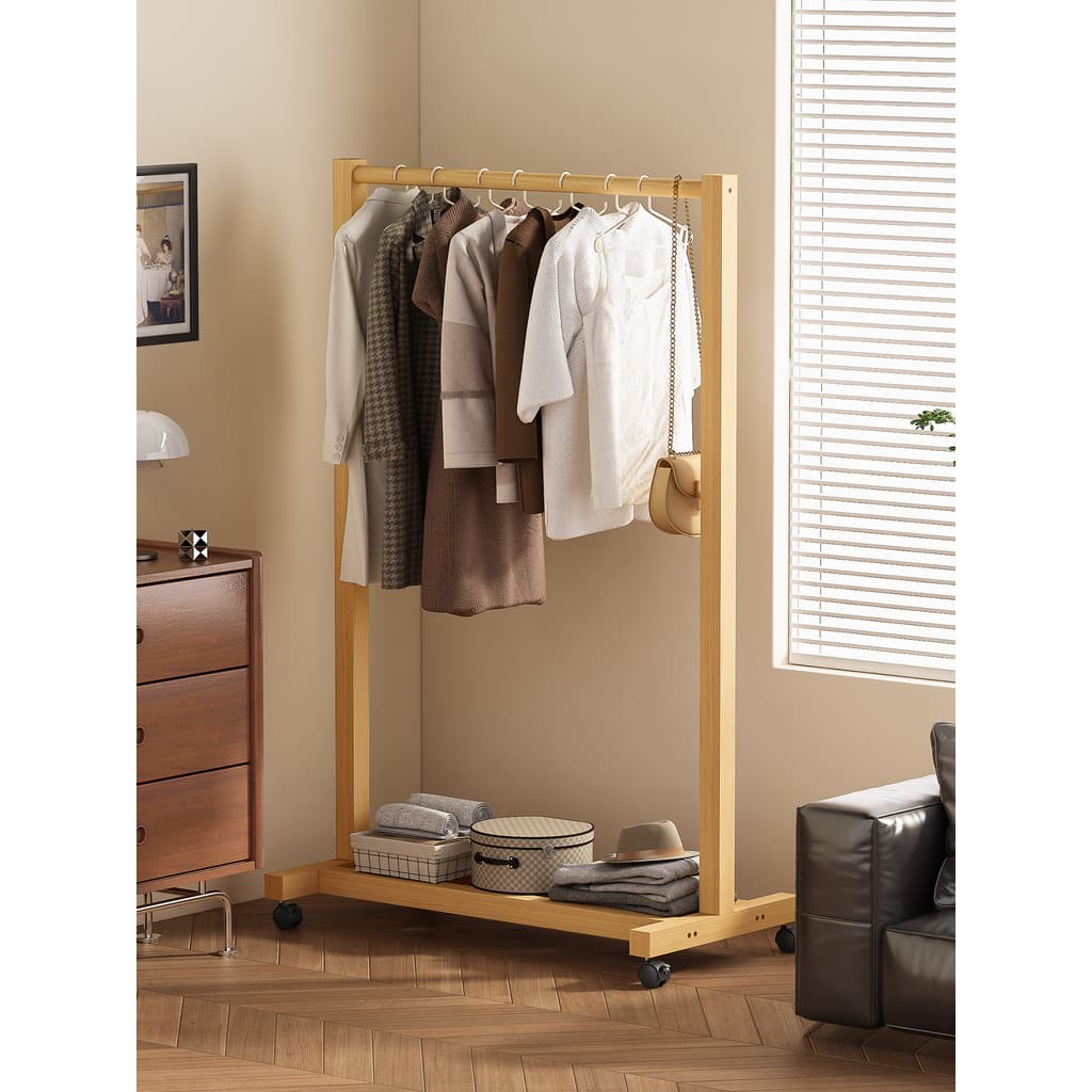 Rack de casaco simples rack de armazenamento de piso de madeira maciça rack de armazenamento de carga móvel rack de seca