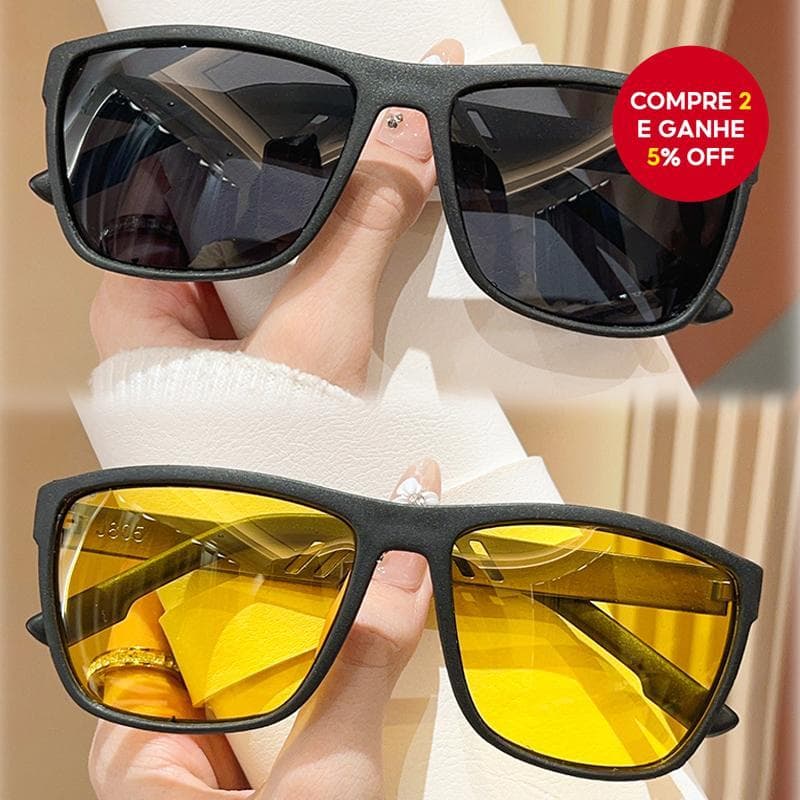 Óculos De Sol Masculino Moda Quadrado Amarelo Visão Noturna Esporte Ao Ar Livre