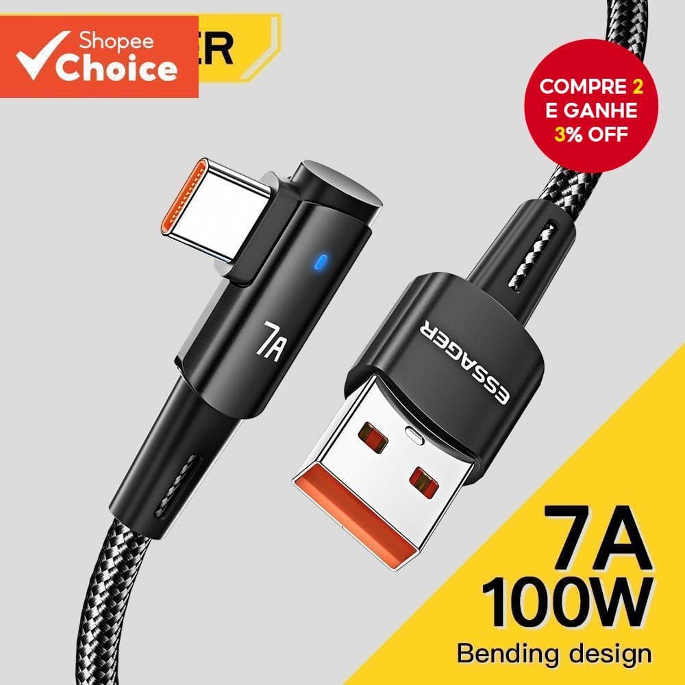 Essager 7A 100W USB Para Type c Carregador Rápido De Cotovelo Único 7A Carregamento Alta Corrente Realme VIVOtype De