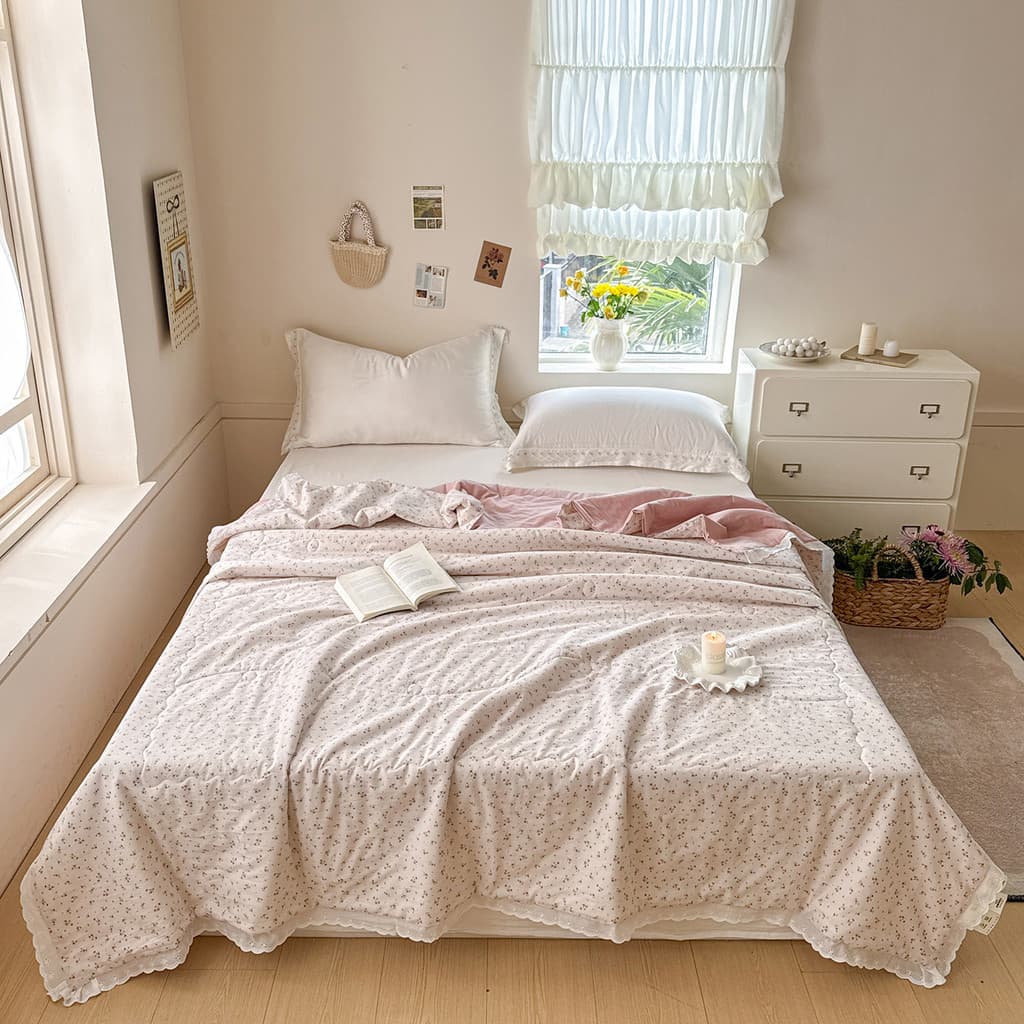 Colcha de verão de linho de algodão estilo coreano, 100 contagens, dentro de fora, algodão, renda Floral pequena, colcha