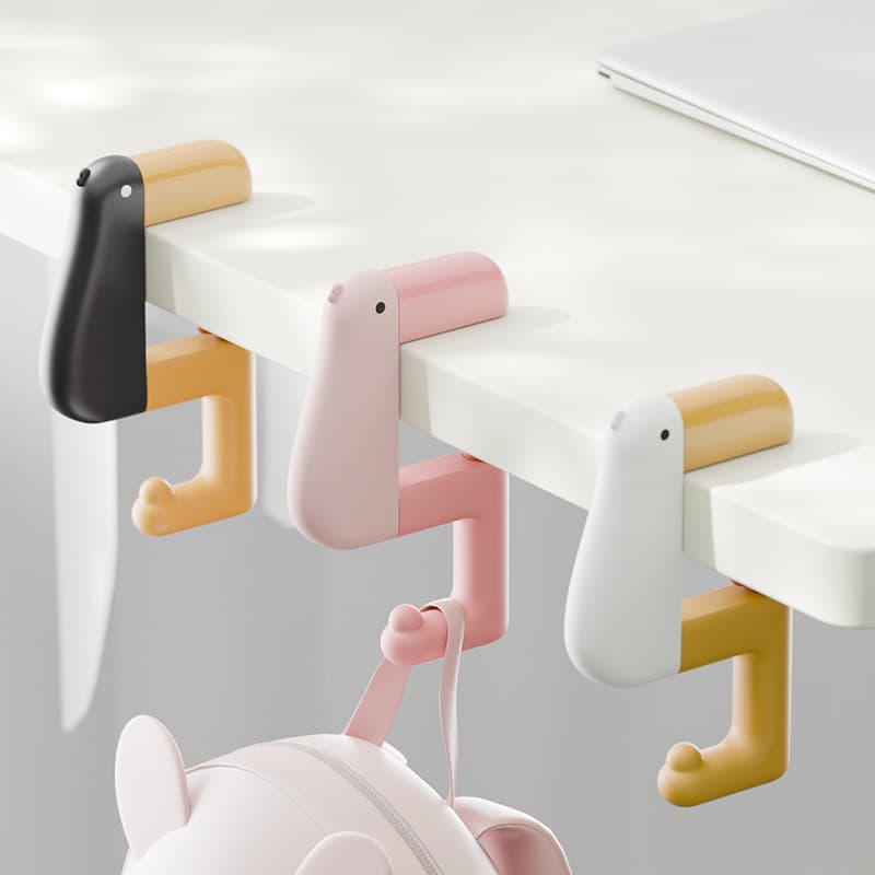 Gancho ajustável em formato de pato para mochila, suporte portátil e destacável para pendurar bolsas na lateral da mesa.