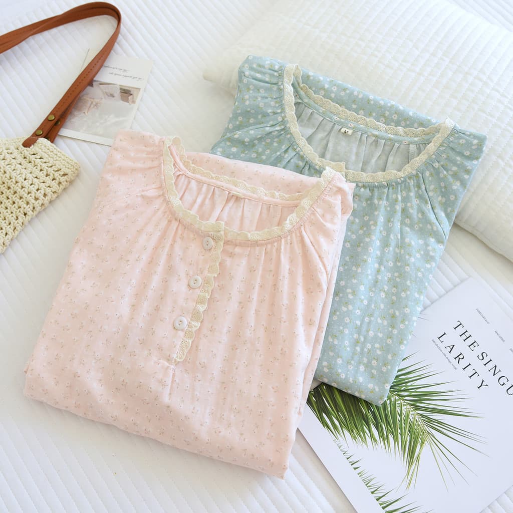 Camisola de gaze feminina algodão puro estilo fino casa saia longa primavera outono sobre o joelho doce verão algodão ma