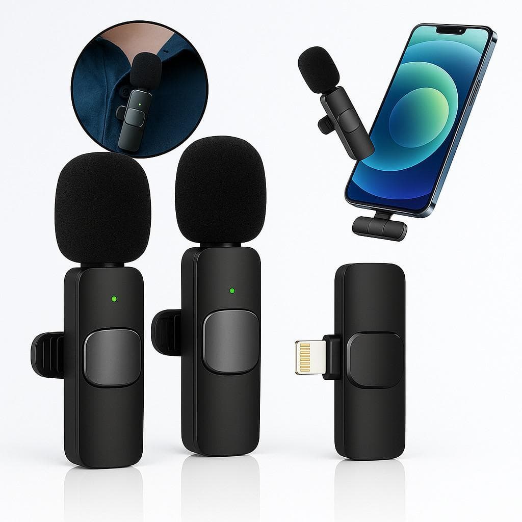 Microfone Sem Fio para iPhone e Tipo-C Áudio Profissional Conexão Rápida Longa Duração para Vídeos