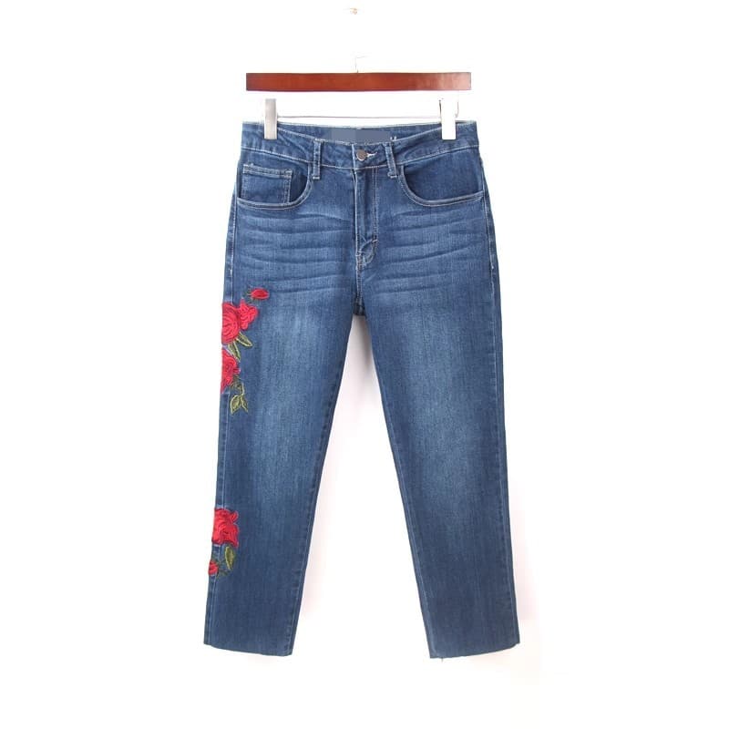 Primavera outono novo estilo 89 pontos estilo étnico bordado Jeans feminino comércio exterior pedido Original tamanho gr
