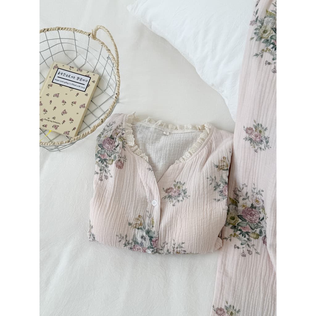 Rosa Rosa Rosa Rosa Rosa |Pijamas de algodão puro feminino 2026 novo estilo primavera outono estilo vem com almofada no