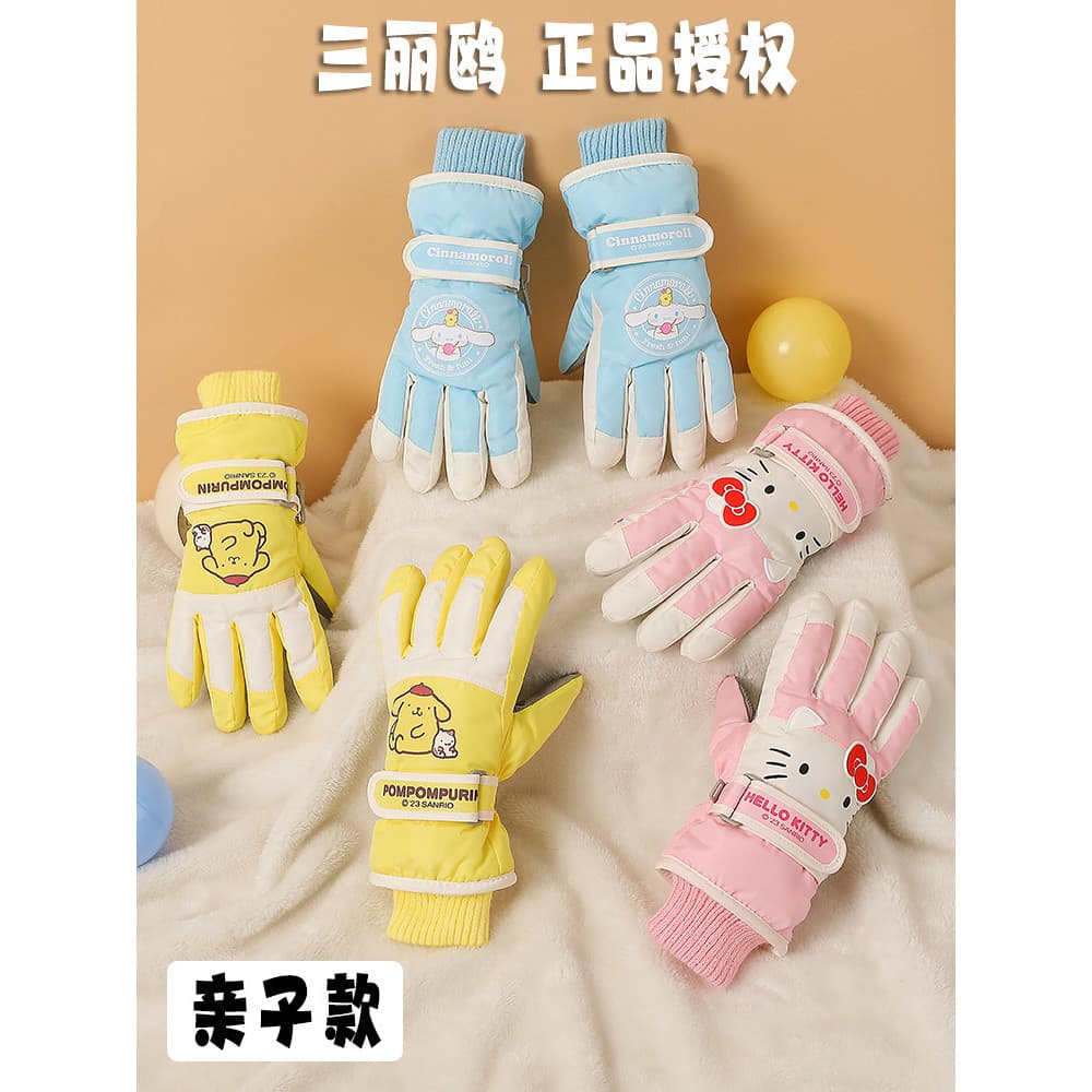 Crianças luvas de esqui inverno ao ar livre neve jogar à prova dwaterproof água quente Sanrio hellokitty forro de lã esp