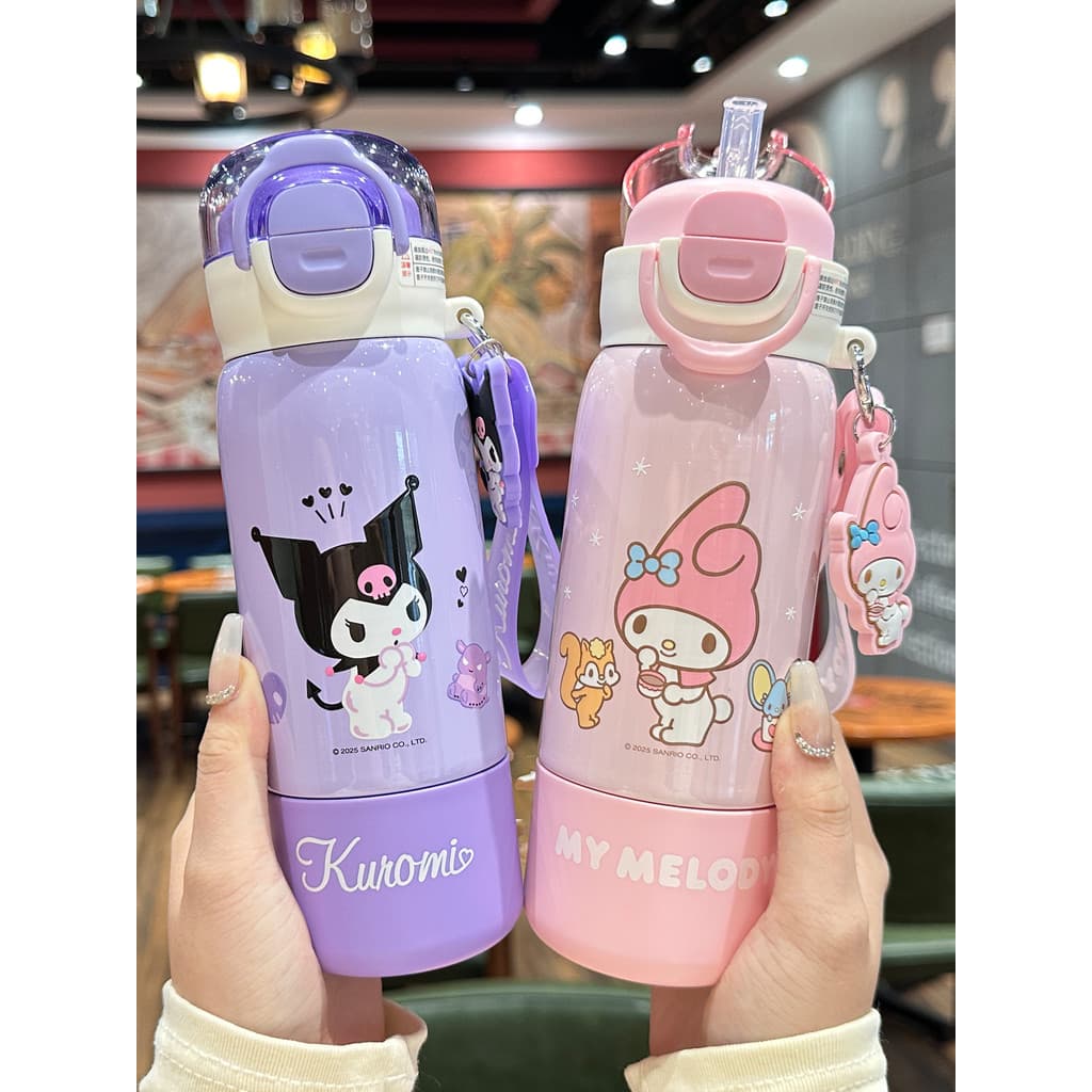 Sanrio copo térmico 316L copo de água das crianças estudantes escola dedicado Kuromi copo de palha duplo beber garrafa d