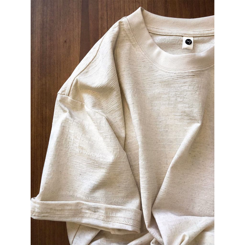 Sensação Natural respirável confortável linho misturado Jacquard texturizado camiseta de manga curta masculina 2026 verã