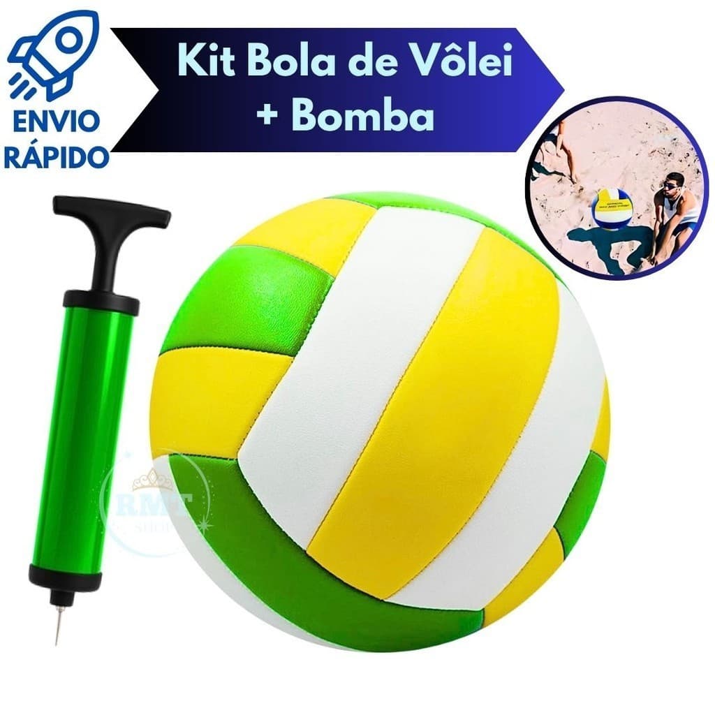 Bola De Vôlei E Bomba De Ar Portátil Manual Para Praia Quadra Diversão Jogo