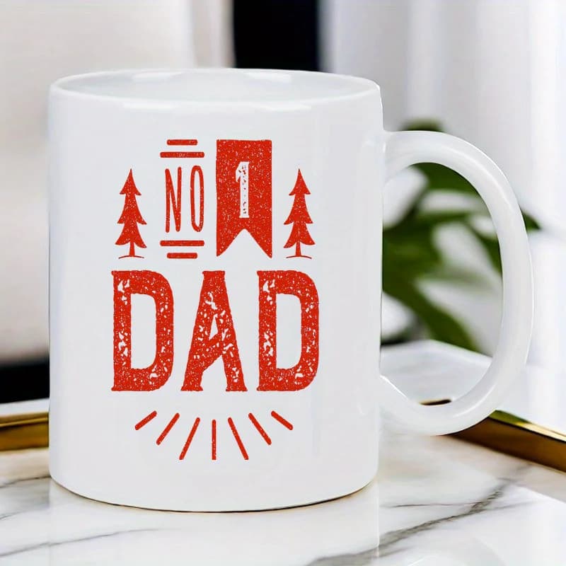 Presente Perfeito Para Pai-Caneca De Cerâmica Branca'no 1 Dad Com Estampa Vintage Vermelha , Ideal O Dia Dos Pais , Aniv