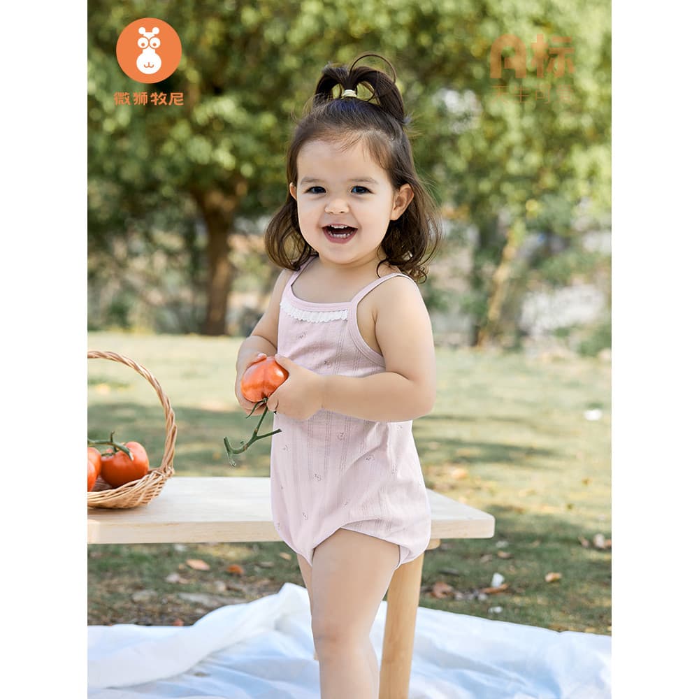 Micro leão Muni menina bebê estilingue de uma peça do bebê de uma peça verão estilo fino bebê verão sem mangas triângulo