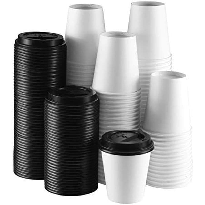 NYHI 100 Pack Xícaras De Café Descartáveis De Papel Branco De 10 Onças Com Tampas Copo Para Bebidas Quentes E Frias Suco