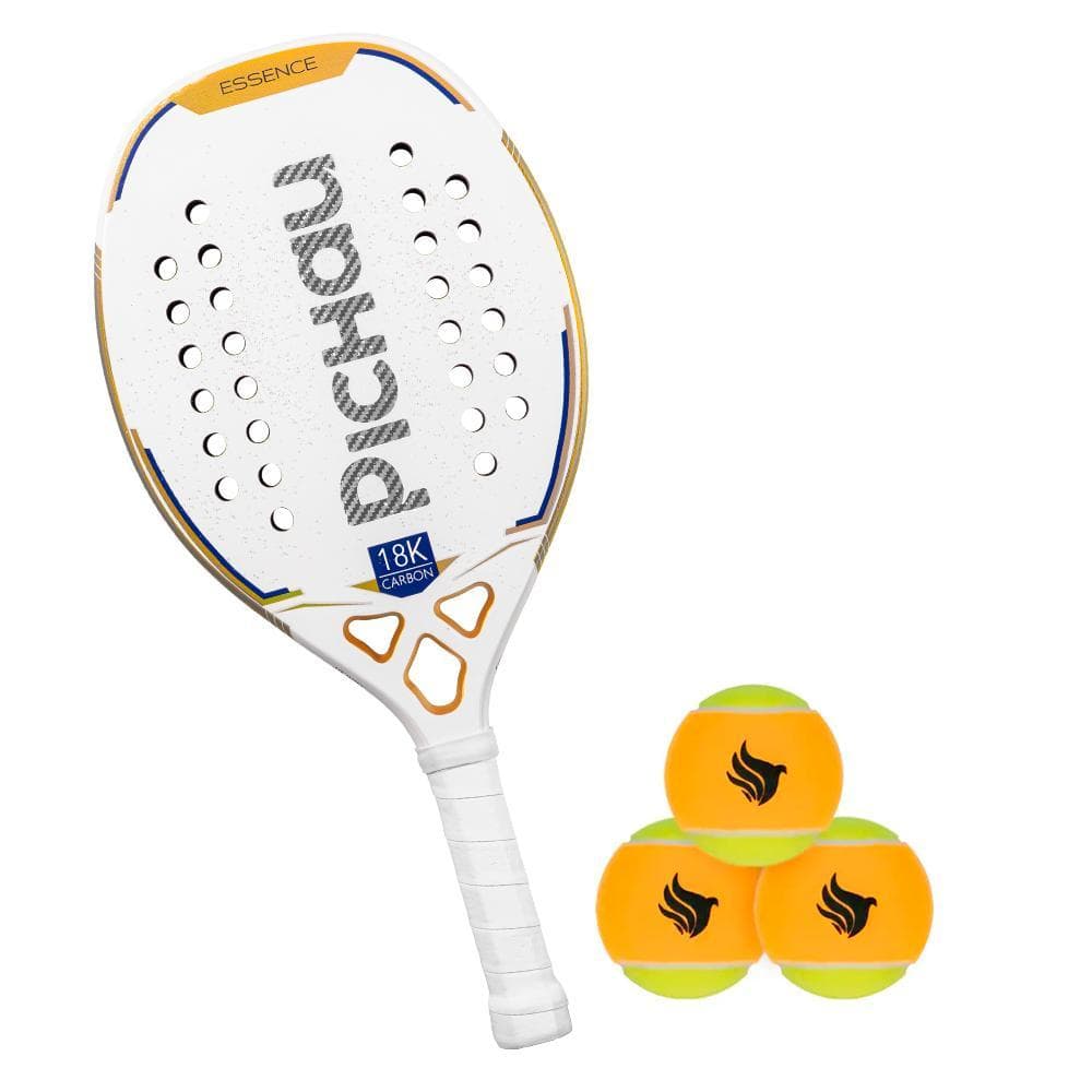 Kit Raquete de Beach Tennis Pichau Venice Beach 18K Carbon 28 Furos + Kit Bolas de Beach Tennis Pichau