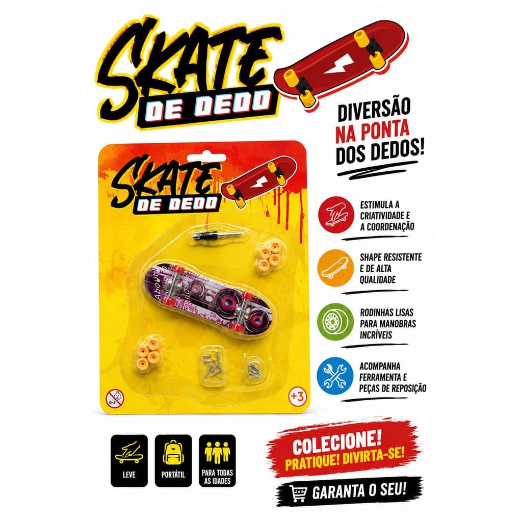 Kit Skate de Dedo Skate Lixas Adesvias Para Montagem Com Chave  E Parafusos