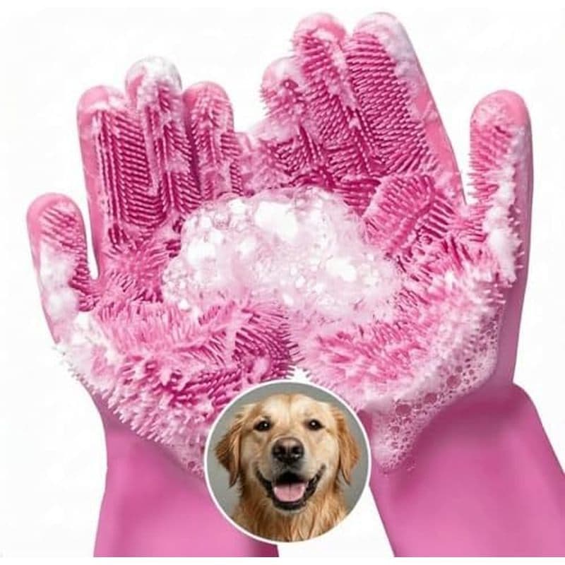 Luvas De Shampoo Para Cães E Gatos Com 3000 Cerdas Macias-Banho 2 Em 1 11.6 " , Silicone Durável , Salva | Massagem , Hi