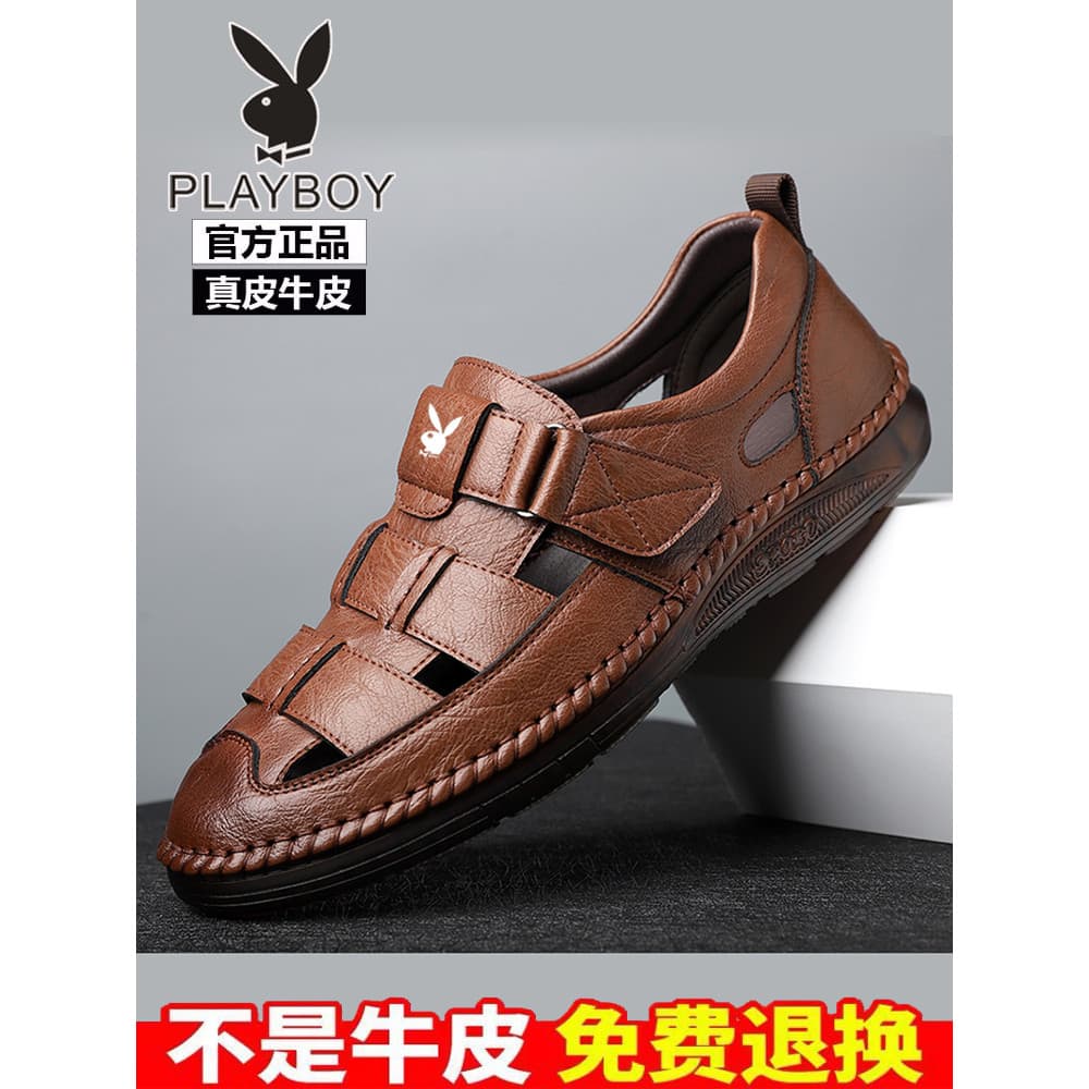 Playboy sandálias masculinas de couro genuíno verão aumento interno negócios sapatos casuais de couro oco oco sapatos de