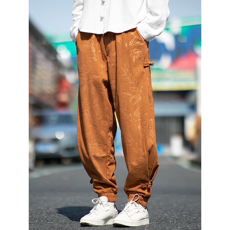 Primavera outono estilo calças de veludo dos homens estilo chinês calças casuais novo estilo chinês solto tamanho grande